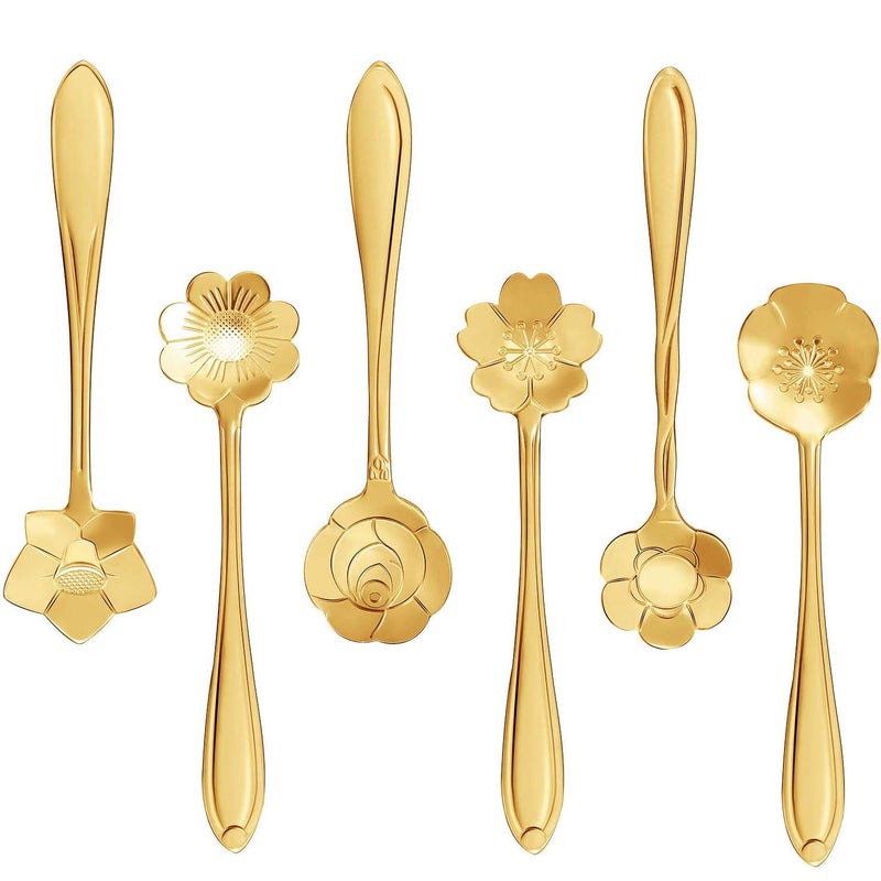 KUMOOM Stainless Steel Creative Flower Coffee Spoon Soup Spoons Sugar Spoons, Ice-Cream Tea Stirring Spoons 4.8 Inches Retro Dessert Demitasse Espresso Spoons Cutlery Kitchen Tableware-Set of 12 - Image 1